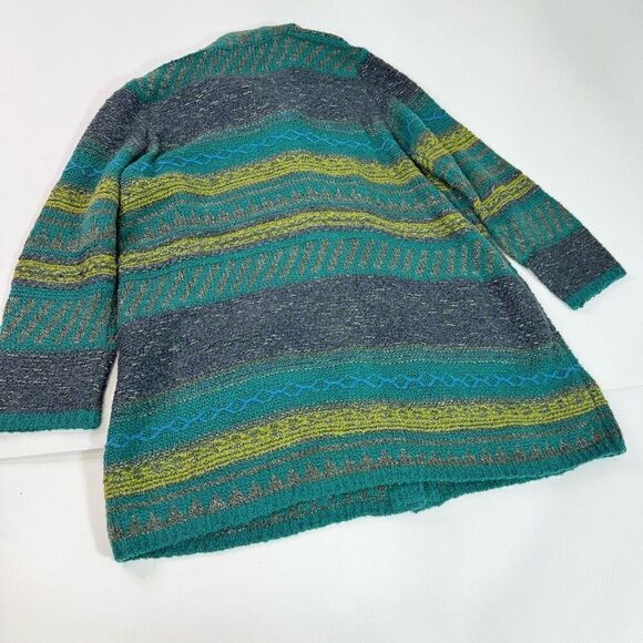 J Jill Sweater Jacket Long Womens 2X Duster Wool Blend Cozy Boho Crochet Green - Picture 9 of 10